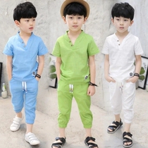 Childrens clothing boys summer cotton linen short sleeve set children 2021 new summer children Boy two-piece foreign style