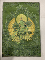 Green Tara Blue Gold Thangka Embroidery Brocade Painting Tibetan Buddha Portrait Entrance Painting Tibetan Gold Silk Hanging Painting Decorative Painting