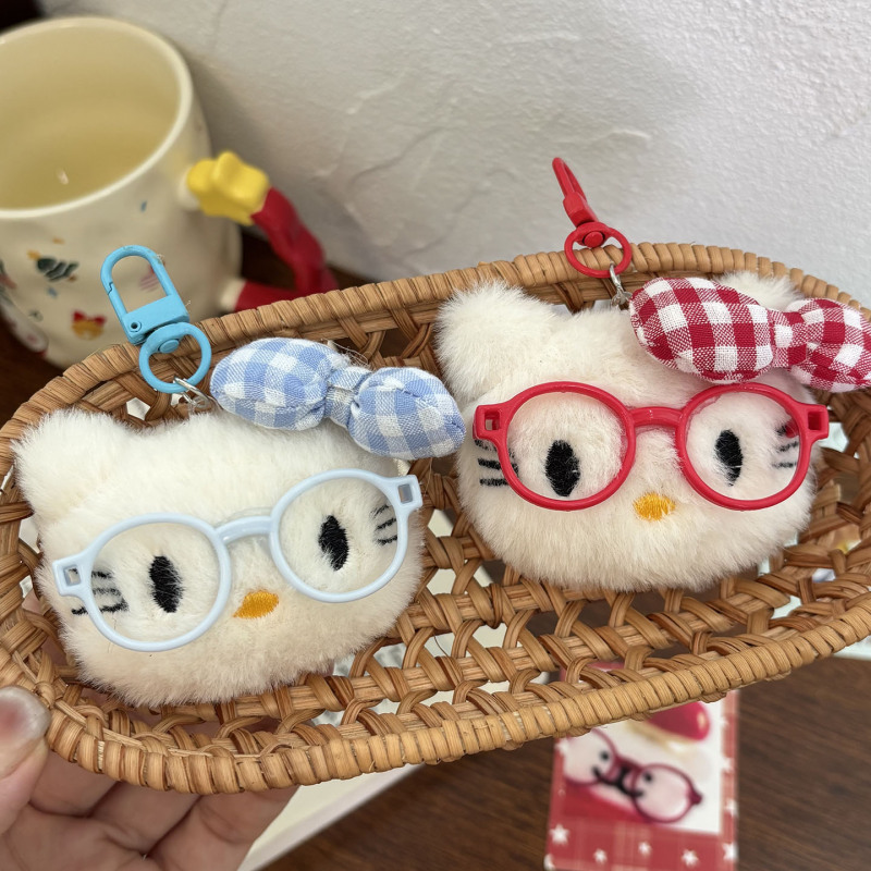 Retro Y2K Red Glasses Cat Plaid Bow Super Cute Plush Doll Pendant Bestie Style Bag Pendant Retro Y2K Red Glasses Cat Plaid Bow Super Cute Plush Doll Pendant Bestie Style Bag Pendant