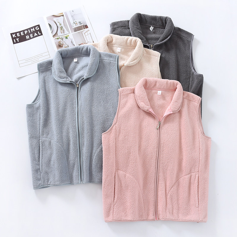 Flannel Winter Men's Waistcoat Warm Plush Vest Lady Cardiovert Thickened Jacket Standing Collar Waistcoat External Wear