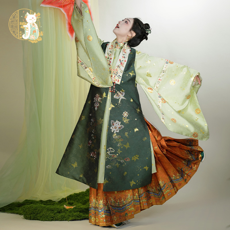 七猫[ステップバイステップ] オリジナル明代漢服春夏縦襟斜め襟ロングジャケット改良織り金コート