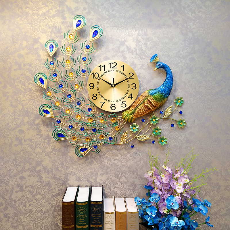 Decorative Watch Hang clock Living room Modern creative peacock clock mute hanging table Eurostyle Home Fashion quartz Clock Table