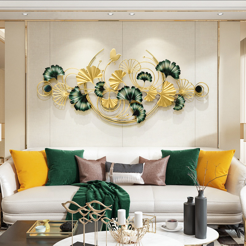 New Chinese Ginkgo Leaf Pendant Living Room Sofa TV Background Wall Decorative Bedroom Hanging Accessories Metal Iron Art Wall-mounted