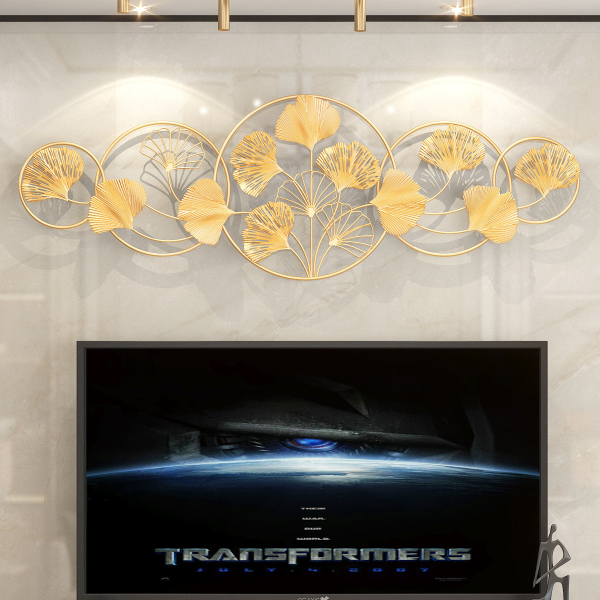Modern light extravagant iron art pendant living room wall decoration sofa TV background wall hanging decorated wall decorated with gingko leaves
