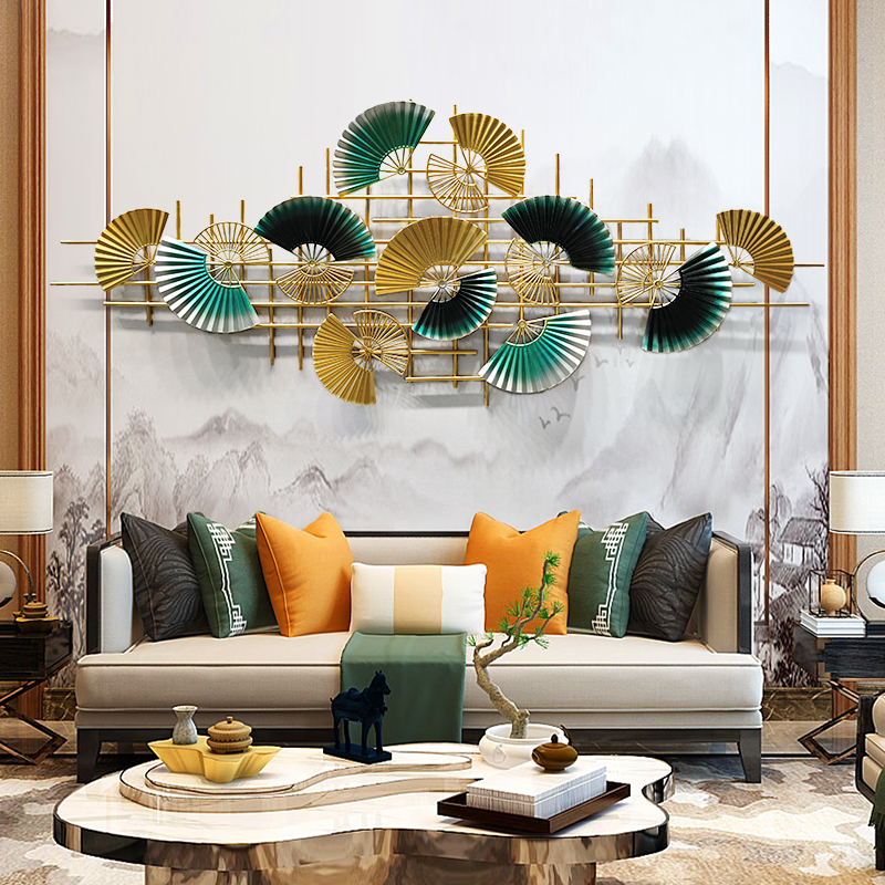 New Chinese-style Sector Iron Art Pendant Living Room Wall Decoration Sofa Background Wall Wall Decoration Modern Light Lavish Dining Room Wall Decoration