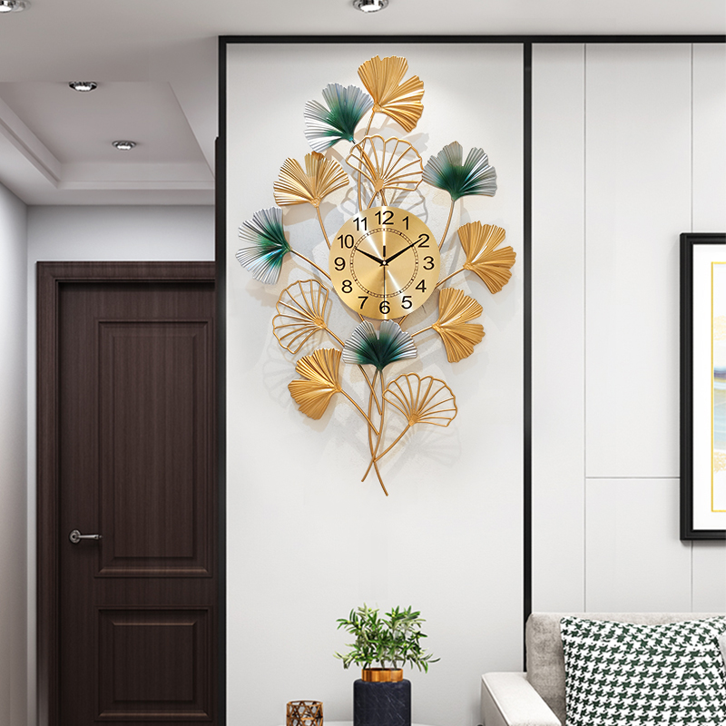 Watch and watch Living room New Chinese style Ginkgo Leaves style Light Luxury Creativity Home Fashion Hanging table Wall Decorative Clock