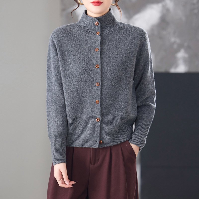 Half-High Collar Knitted Cashmere Jacket for Women 2026 Autumn and Winter New Style Stylish Loose Casual Versatile Pure Color Wool Cardigan Half-High Collar Knitted Cashmere Jacket for Women 2026 Autumn and Winter New Style Stylish Loose Casual Versatile Pure Color Wool Cardigan