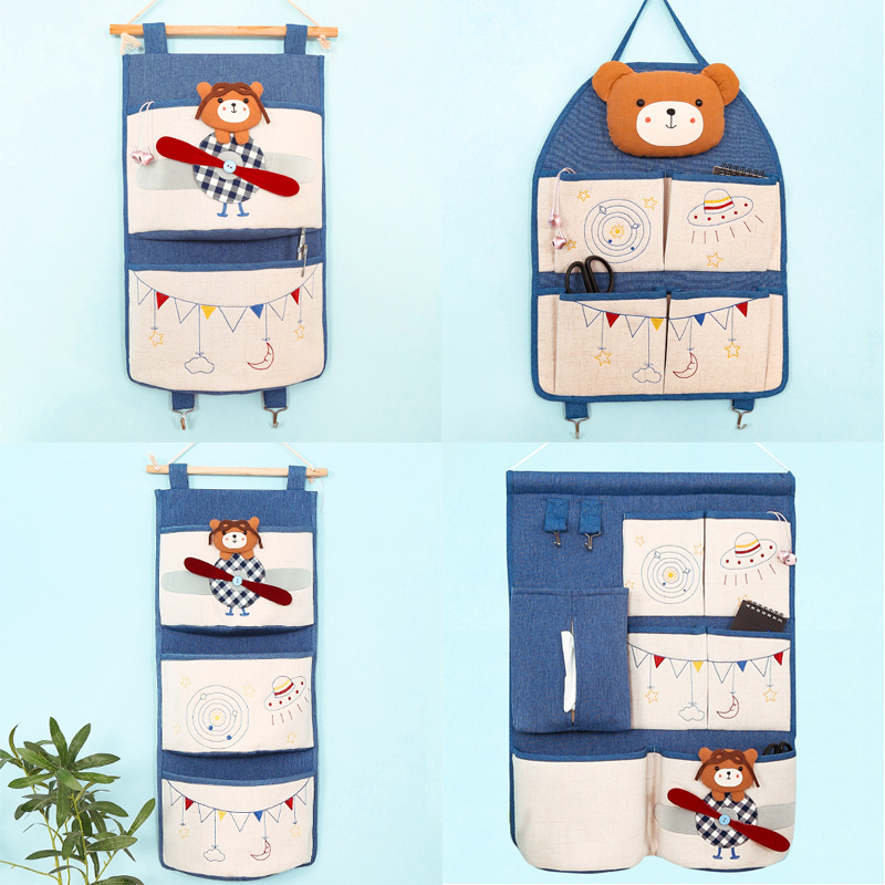 Fabric storage bag door back bedroom bedside wall hanging multi-layer cartoon cute wall storage bag hanging bag hanging pocket