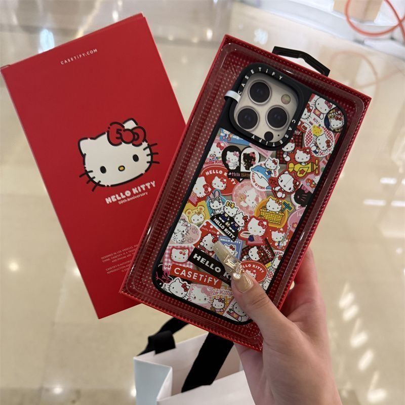 Cute Mirror Hello Kitty Phone Case Suitable for Apple 17Pro, Anti-Drop iPhone 16 Pro Max Cartoon Case, 15 Plus Cartoon Case, 14/13/12/11 Painted Protective Cover