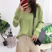 2020 mùa thu trang phục mới V-cổ dài tay đáy-out loose-fitting thường bơ-màu áo len áo len phụ nữ