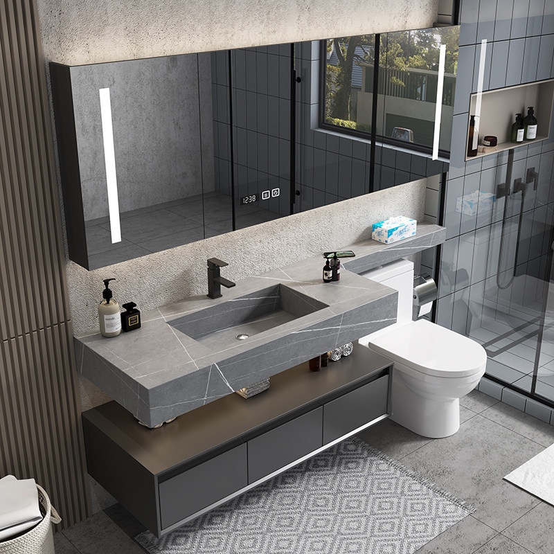 Light luxury rock plate one bathroom cabinet combination of smart mirror toilet wash bench Solid wood wash basin cabinet customization