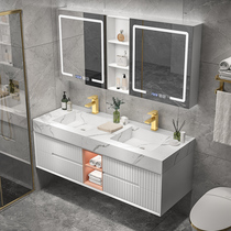 Nordic modern wall-mounted rock plate one-piece basin Bathroom combination Intelligent mirror cabinet Wash basin Wash basin Oak customization