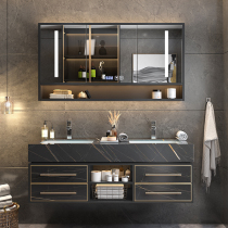 Rock board light luxury bathroom cabinet combination Modern sink intelligent face double basin bathroom sink Solid wood mirror cabinet