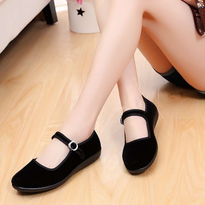 Black Soft-Soled Children's Dance Performance Shoes, Princess Dance Shoes, High-Heeled Cloth Shoes for Boys and Girls