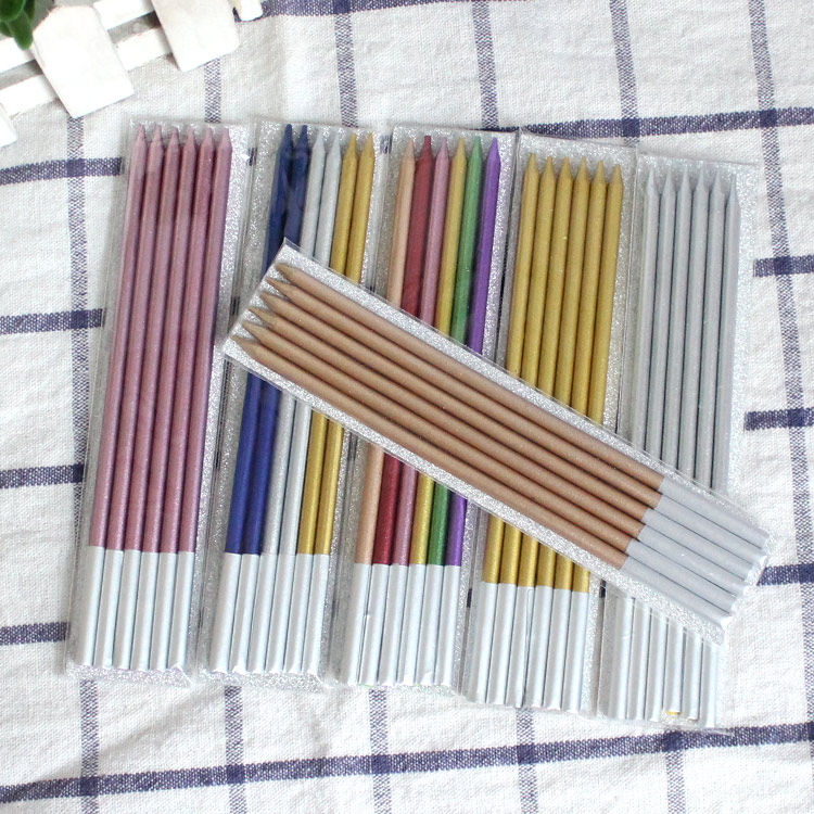 Slender pencil candle gold and silver blue birthday candle long rod candle little fresh cake decoration