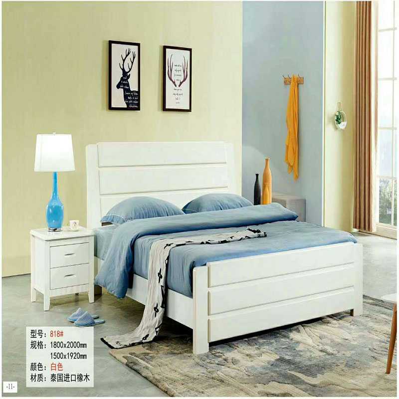 Apartment bed 1 5 1 8 meters pure solid wood white oak double bed environmental protection bedroom furniture Nordic modern simple bed