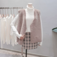 FST mùa thu và mùa đông lông mới Phiên bản Hàn Quốc của áo vest lông không tay nhỏ thơm áo vest gió nữ cổ chữ V Roolev áo da lót lông cừu