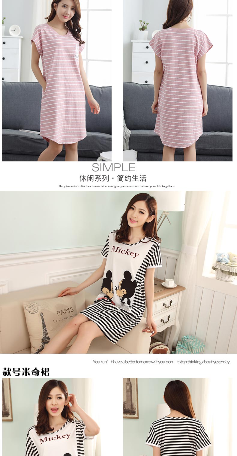 Mùa hè cotton ngắn tay của phụ nữ nightdress đồ ngủ cotton dài váy giản dị dễ thương cartoon ladies của phụ nữ dịch vụ nhà phần mỏng