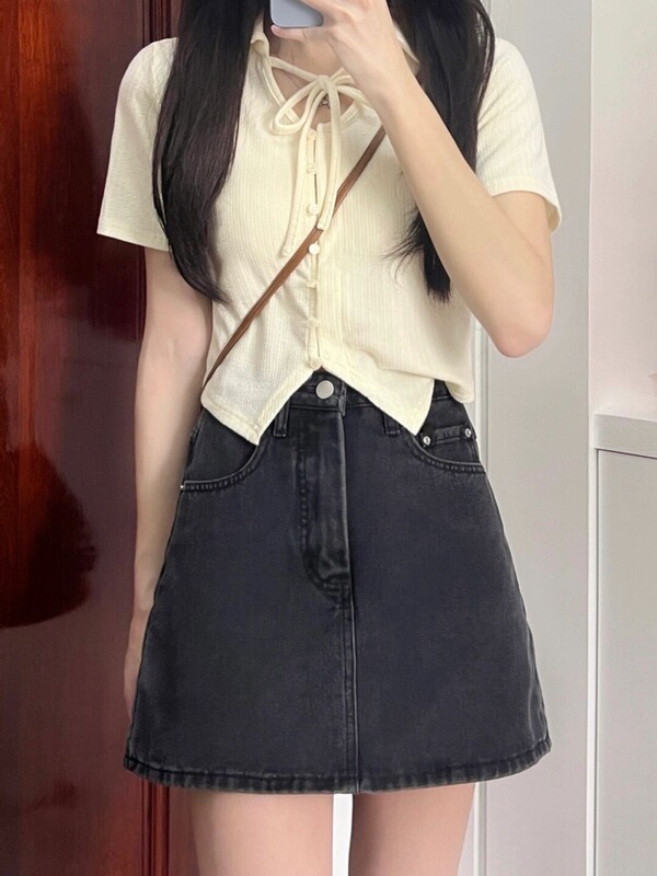 Strappy Shoulder Polo Shirt Short-Sleeve T-Shirt for Women Plus Size, Unique Chic Sweet and Spicy Button-Up Short Top for Summer Strappy Shoulder Polo Shirt Short-Sleeve T-Shirt for Women Plus Size, Unique Chic Sweet and Spicy Button-Up Short Top for Summer