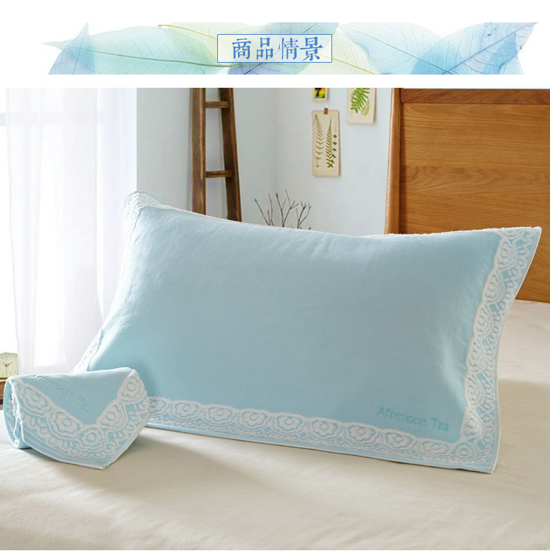 Khăn bông thêu hai lớp kết hợp với gạc màu tinh khiết Vỏ gối hai mặt tăng 50 * 80cm vỏ ga gối