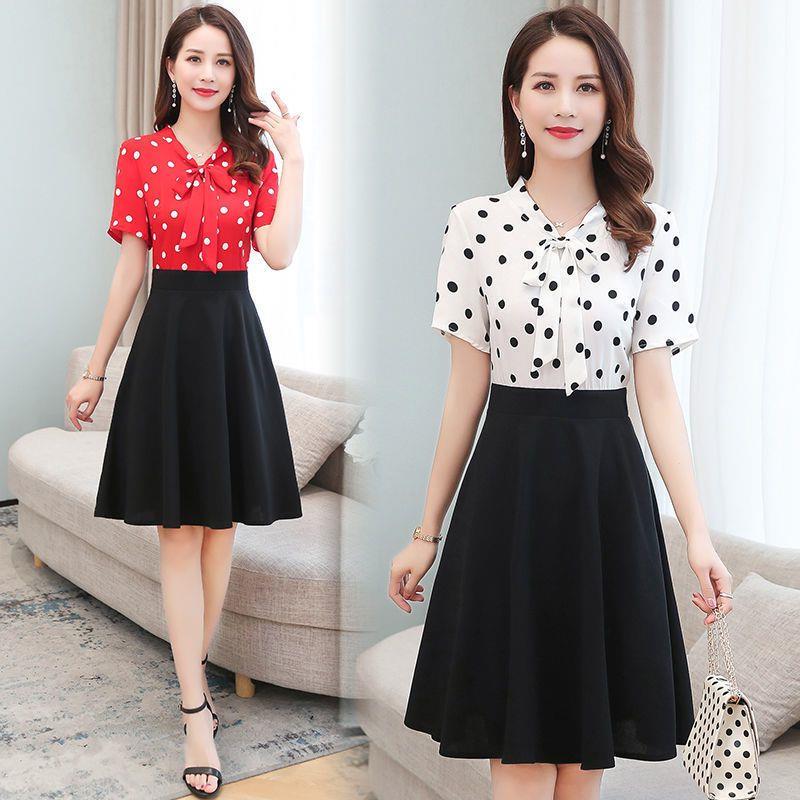 Japanese and Korean Export Surplus Brand Women's Summer Short-Sleeve Polka Dot Chiffon Dress, Faux Two-Piece, Conceals Flaws and Looks Slimming Japanese and Korean Export Surplus Brand Women's Summer Short-Sleeve Polka Dot Chiffon Dress, Faux Two-Piece, Conceals Flaws and Looks Slimming