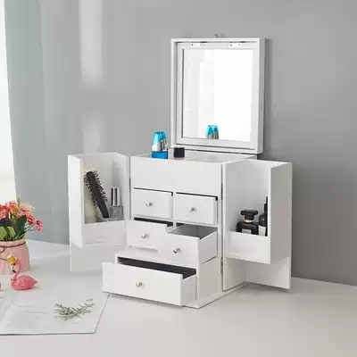 Nordic dust skin care product storage box with mirror large capacity desktop makeup Nail Box wooden multifunctional makeup table