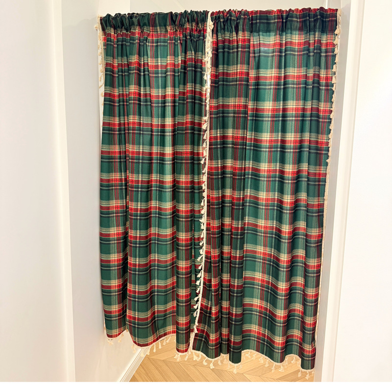 Christmas American-Style Curtains, Door Curtains, Plaid Ready-Made Curtains, Christmas Decorations, No-Drill Rod Curtains, Shoe Cabinet Curtains