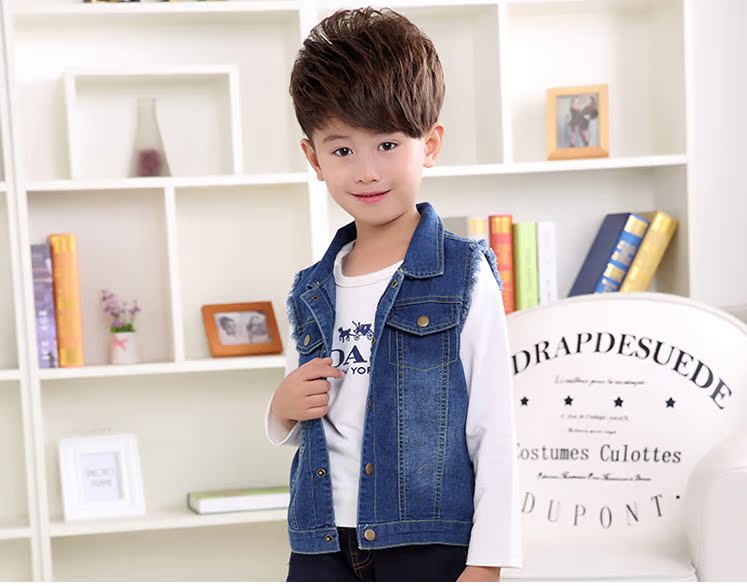 Mùa xuân và mùa thu 2017 trẻ em vest denim nam và nữ vest trẻ em vest nam cotton mát mẻ cho bé áo thun bé trai