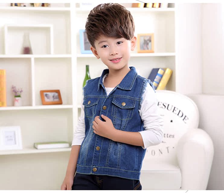 Mùa xuân và mùa thu 2017 trẻ em vest denim nam và nữ vest trẻ em vest nam cotton mát mẻ cho bé áo thun bé trai