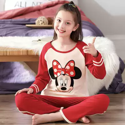 Junior high school students pajamas female spring and autumn Korean version of long sleeve students cute cotton girl girl autumn and winter can wear suit