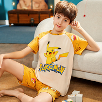 Pikachu boys pajamas summer thin cotton short-sleeved fat big boy 9-year-old boy plus fat plus childrens suit 8
