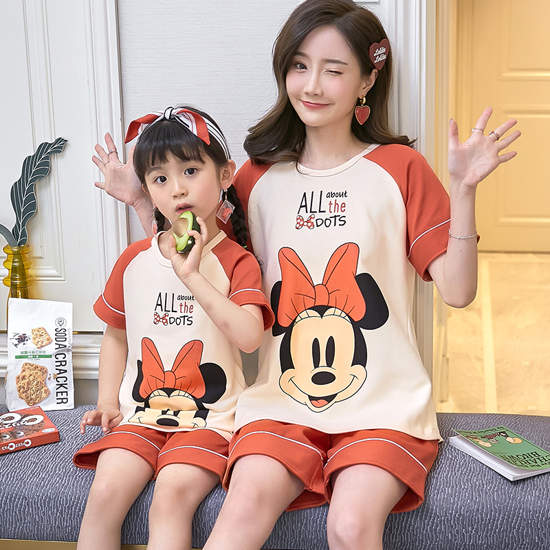 Children's pajamas spring and autumn pure cotton girl mother and child daughter household clothing summer short sleeve baby air conditioning suit thin