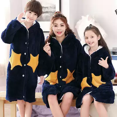 Children's robes, boys, big children, flannel pajamas girls coral velvet autumn and winter parent-child mother women's bathrobe