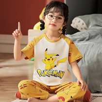 Girls pajamas spring and autumn short-sleeved trousers pure cotton childrens home clothes girls middle-aged and older childrens summer half-sleeved thin suits