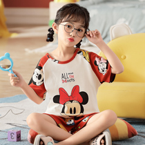 Girls pajamas summer short-sleeved thin cotton princess girl big boy mother and daughter childrens home clothes summer suit