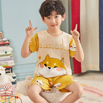 Childrens pajamas boys summer thin short-sleeved cotton 12 middle-aged and 15-year-old boys home clothes summer suits