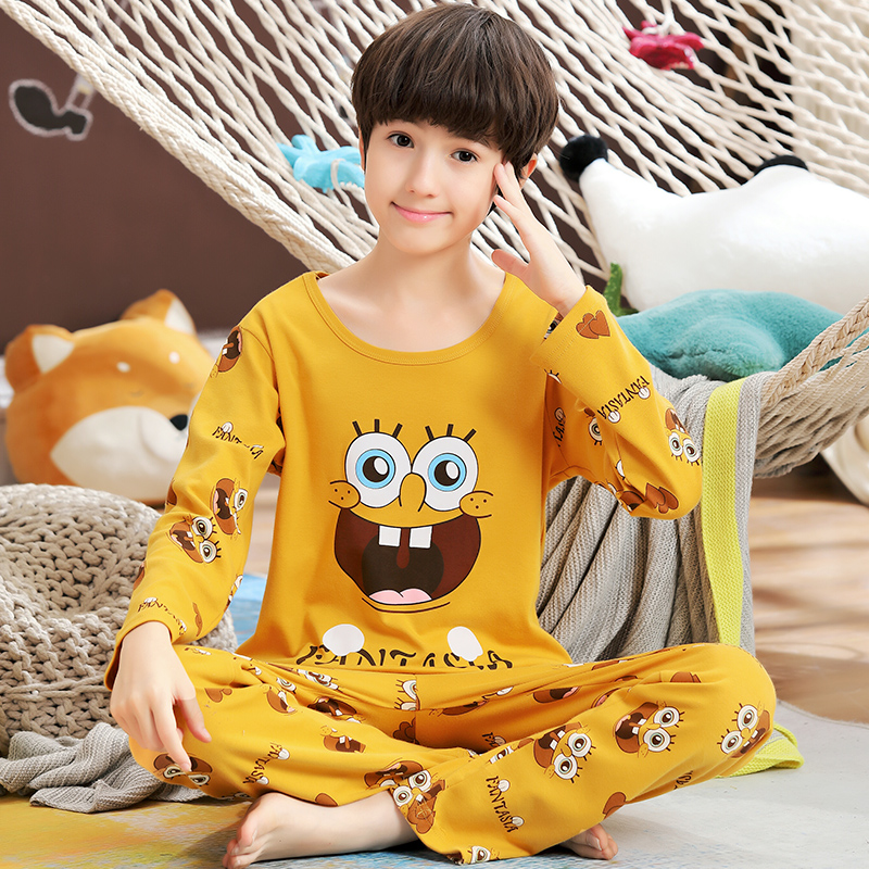 Great Boy Sleepwear Male Spring Autumn Summer Long Sleeve Thin section Pure cotton Junior junior high school student 12-15 -18 - year-old home clothes