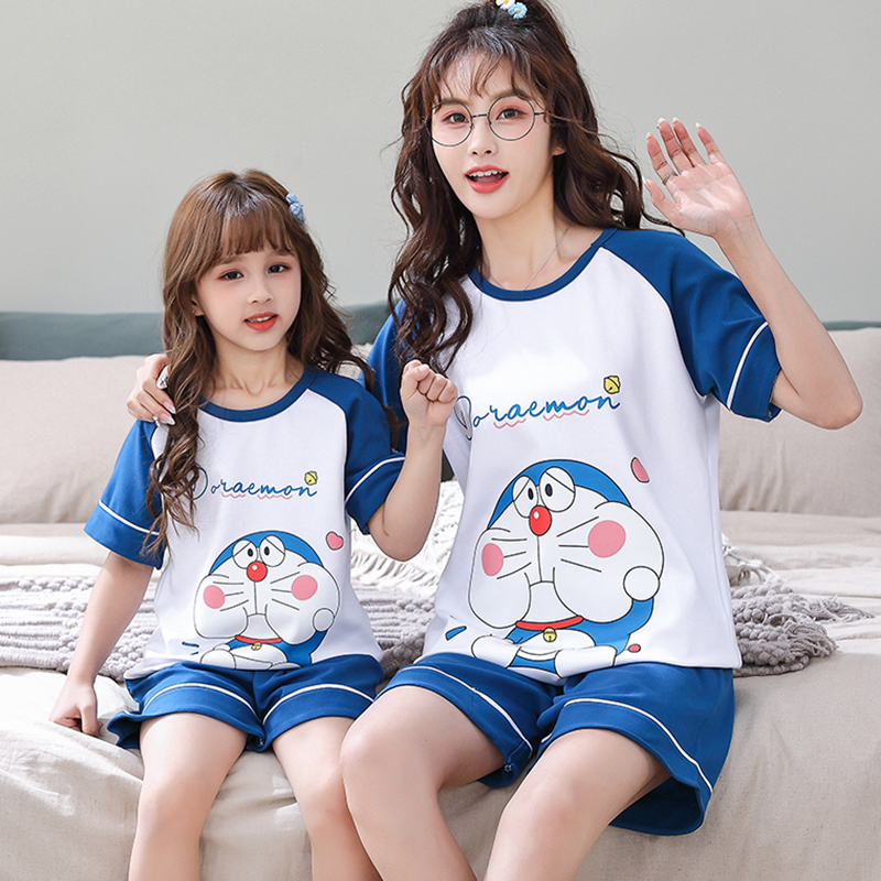 Children's pajamas short-sleeved baby home clothes pure cotton spring and summer girls parent-child pajamas mother and daughter clothes thin section air-conditioning clothes