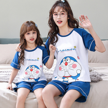 Childrens pajamas short-sleeved baby home clothes pure cotton spring and summer girls parent-child pajamas mother and daughter clothes thin section air-conditioning clothes