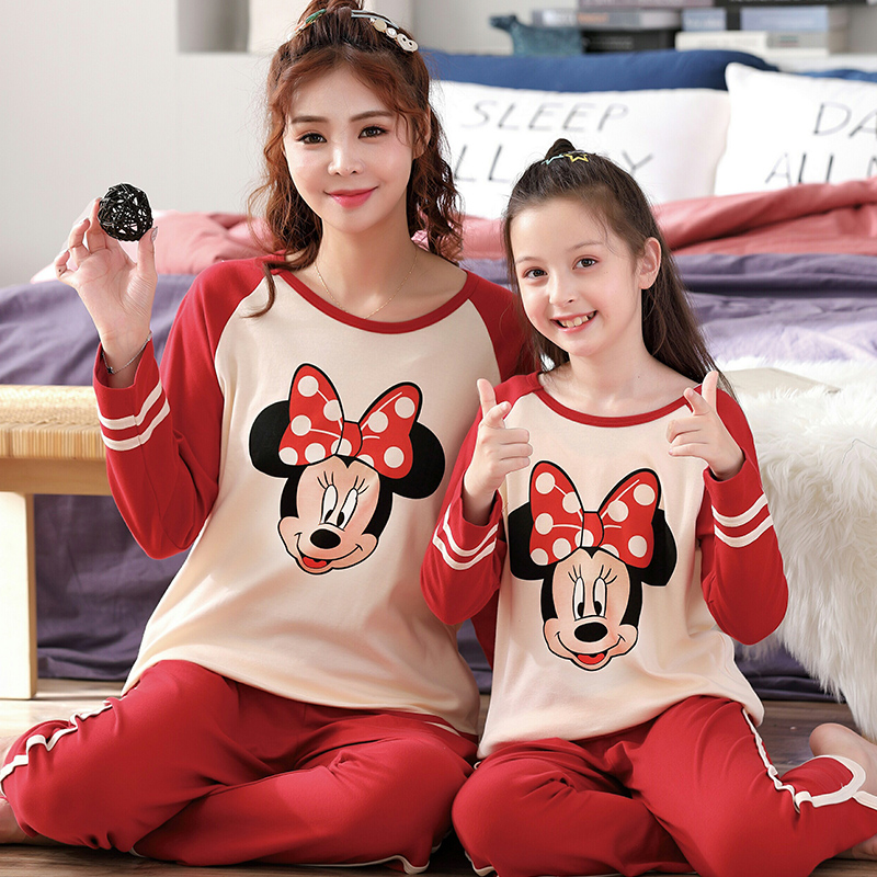 Mother Girl Pyjamas Girls Spring Autumn Season Thin long sleeves Pure cotton little girl Children's children's children's children's home suit suit