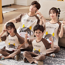 Parent-child pajamas a family of three mother and daughter home clothes spring and summer short-sleeved trousers thin summer half-sleeved suit