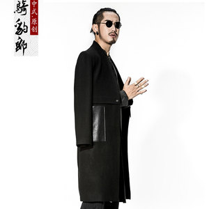 骑豹郎毛呢大衣男中长款冬季男士外套羊毛呢子中国风男装修身风衣