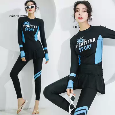 Wetsuit women's two-piece long-sleeved long-sleeved trousers jellyfish suit Snorkeling surfing sunscreen swimsuit set Thin quick-drying South Korea