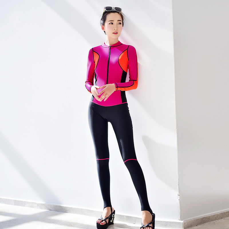 Split conjoined diving suit swimsuit female Korean sunscreen jellyfish snorkeling long sleeve slim surf set Hot Spring swimsuit
