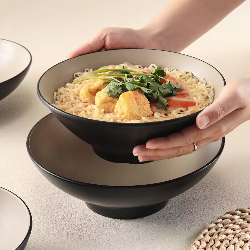 Melamine Black Ramen Bowl, Creative Imitation Porcelain Conical Plastic Large Bowl, Rice Bowl, Noodle Soup Bowl, Commercial Tableware Melamine Black Ramen Bowl, Creative Imitation Porcelain Conical Plastic Large Bowl, Rice Bowl, Noodle Soup Bowl, Commercial Tableware