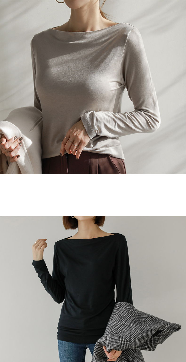 2018 mùa thu mới của Hàn Quốc áo cotton đáy quần nữ dài tay buông xõa vai rắn màu áo thun lửng áo phông nữ rộng