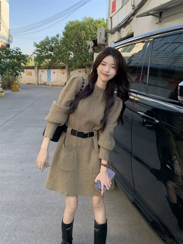 Демисезонное трикотажное платье, длинный дизайнерский свитер, приталенная юбка, корсет, мини-юбка, по фигуре, А-силуэт