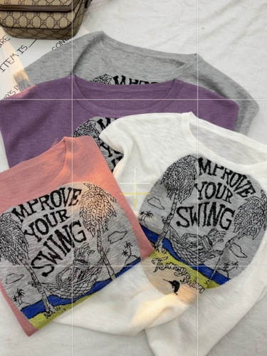 Летняя тонкая трикотажная дизайнерская футболка, короткий рукав, тренд сезона, в западном стиле