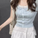 Синий короткий шелковый комплект, сексуальная трикотажная футболка с коротким рукавом, с вышивкой