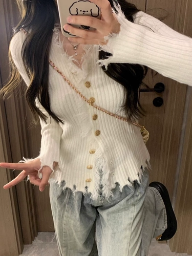 Приталенный свитер, трикотажная куртка, дизайнерский осенний кардиган, V-образный вырез, увеличенная толщина, тренд сезона